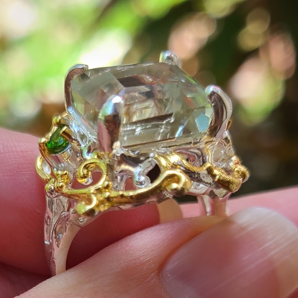 Genuine green amethyst sterling ring - Picture 11 of 13